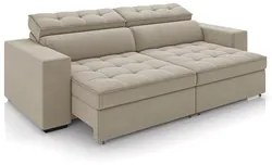 Sofá Retrátil Reclinável 3 Lugares 218cm Vick M22 Suede Bege - Mpozena