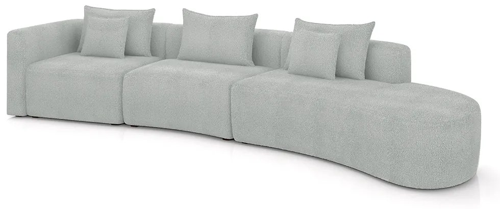 Sofá Curvo Decorativo Kimiko 437Cm 5 Lugares Sala de Estar com Chaise Bouclê Cinza G52 - Gran Belo