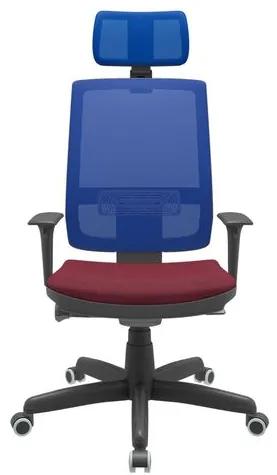 Cadeira Office Brizza Tela Azul Com Encosto Assento Poliester Vinho Autocompensador Base Standard 126cm - 63393 Sun House