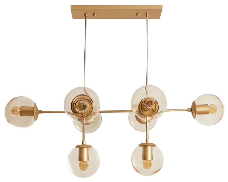Pendente Torre 62X92X34Cm 8Xe27 G45 Metal E Globo Ø14Cm - Usina 16763/... (PT / CP-M - Preto Texturizado / Champagne Metálico, FOSCO)