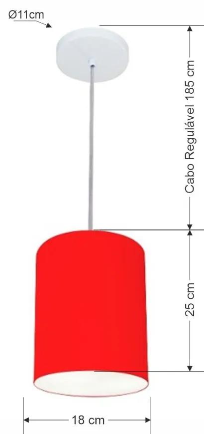 Kit/2 Lustre Pendente Cilíndrico Md-4012 Cúpula em Tecido 18x25cm Vermelho - Bivolt