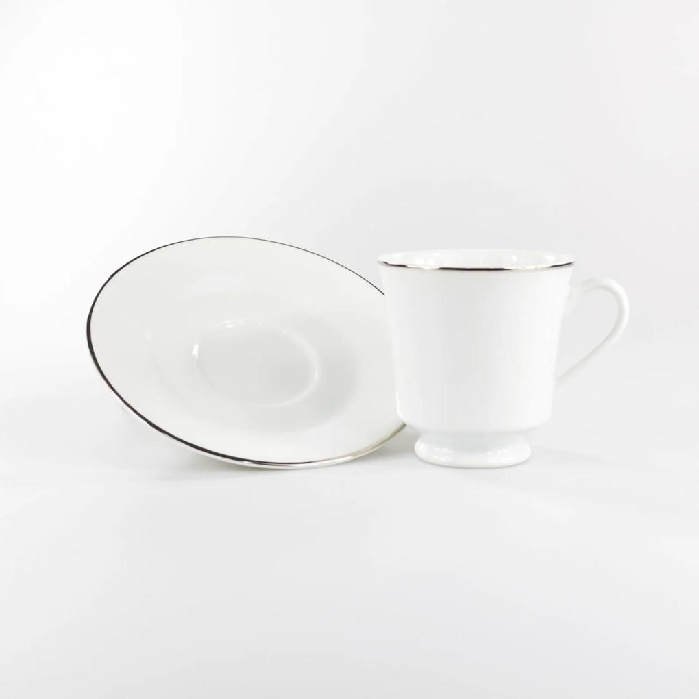Xícara Chá com Pires 200 ml Porcelana Schmidt - Dec. Filetado Prata Itamaraty