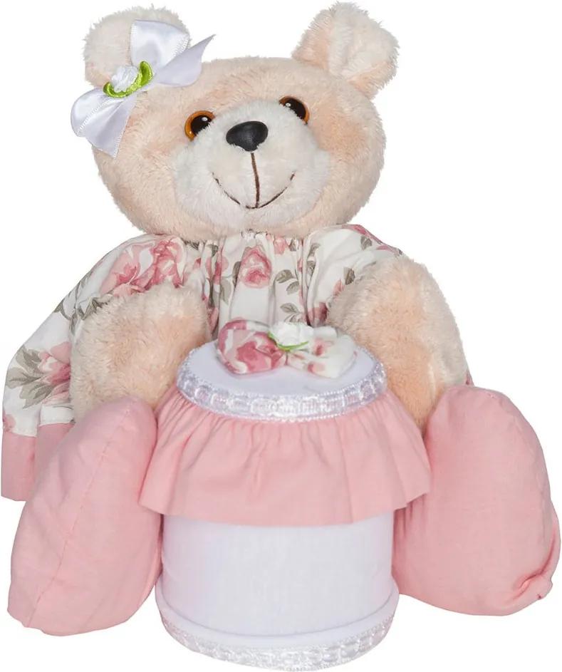 Ursa Porta Cotonete Princess Floral Rosa