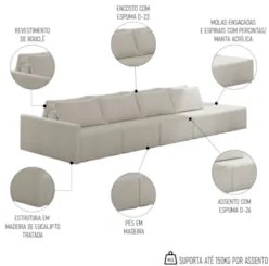 Sofá Ilha Modular com Puff para Sala Living 392cm Georgia Z08 Boucle B