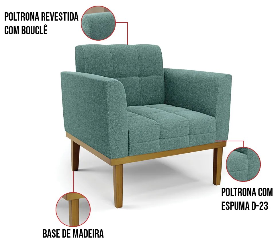 Namoradeira 2 Poltronas Base Madeira Fixa Cast Elisa Bouclê D03 - D'Rossi - Verde Menta