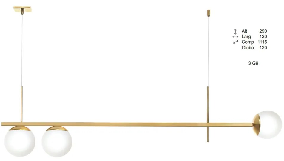 Pendente Tooren Retangular Assimetrico 111,5X12X29Cm Globo Ø12Cm 03Xg9... (GRAFITE / COBRE BRILHO, AMBAR)