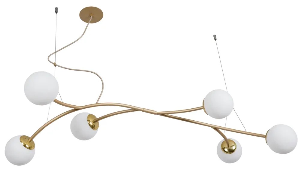 Pendente Zucca 34X105Cm 6Xg9 Cabo Aço Chumbador + Cabo Rayon / Globo Ø... (CP-M - Champagne Metálico, CLEAR)