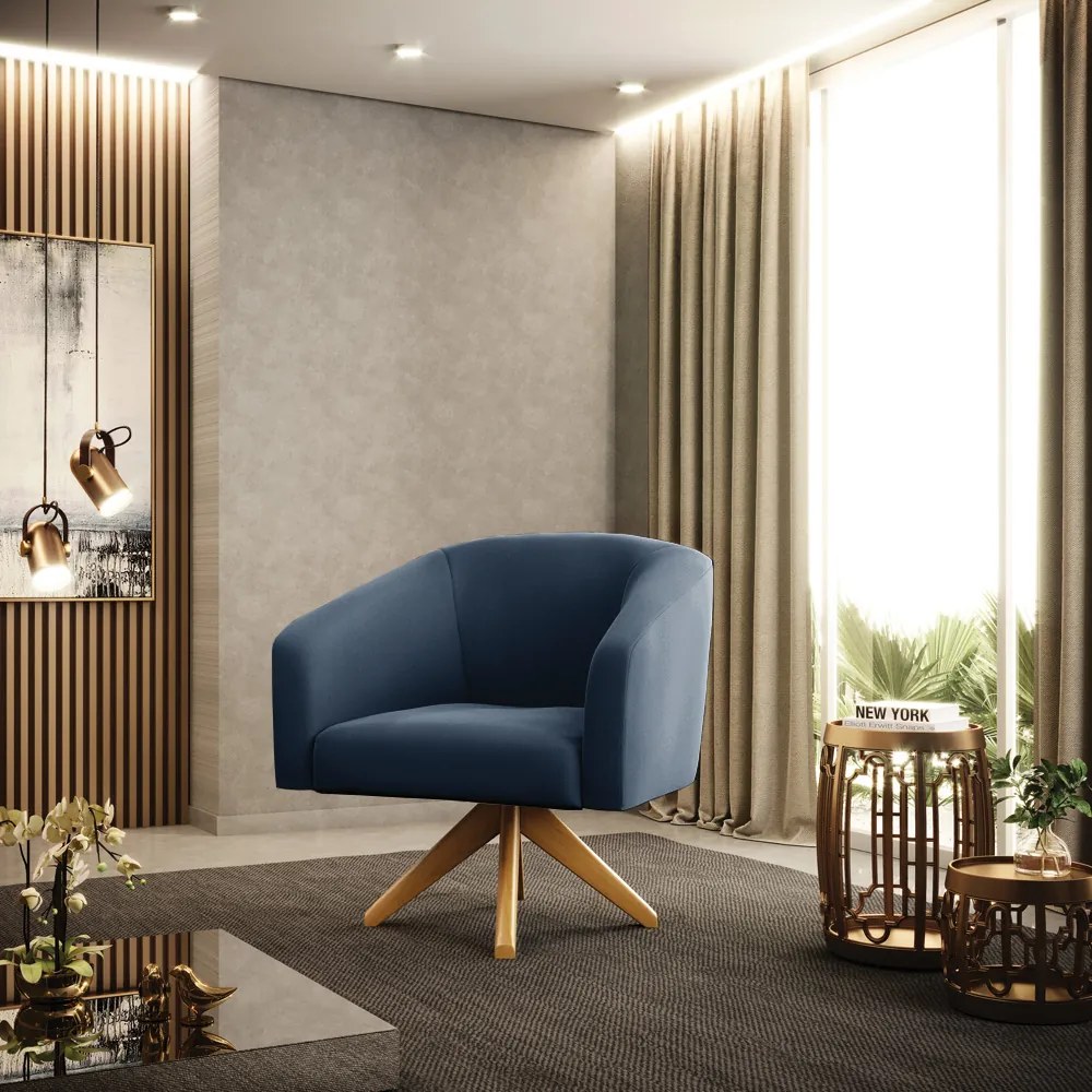 Poltrona Decorativa Giratória MA30 Stella Suede D03 - D'Rossi - Azul Marinho