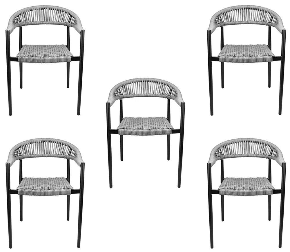 Kit 5 Cadeiras Área Externa de Alumínio Carmy com Corda Naútica Preto/Grafite G56 - Gran Belo