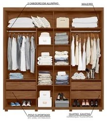 Guarda Roupa Casal com Espelho 221cm Portas Flex Milena A02 Avelã/Fend