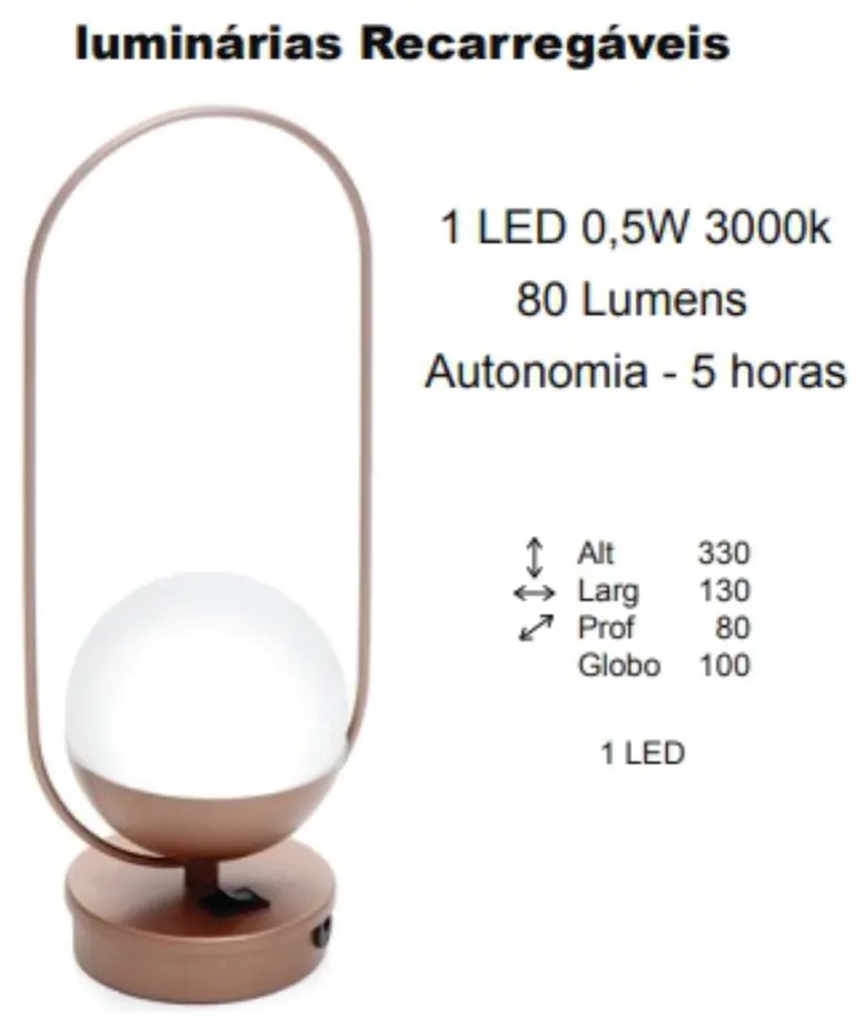 Abajur Freedon Esfera Alça 08X13X33Cm Globo Ø10Cm 1Xled 0,5W 3000K - O... (BRANCO / COBRE BRILHO, AMBAR, 220V)