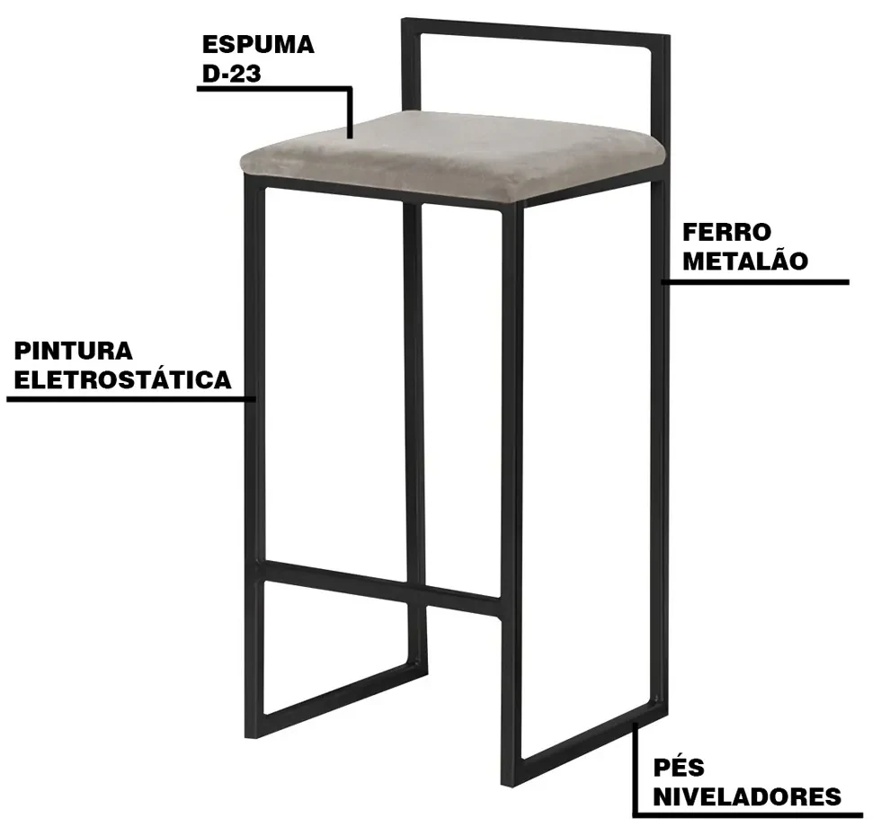 Banqueta Decorativa Selena Base Preta Veludo Cinza G41 - Gran Belo