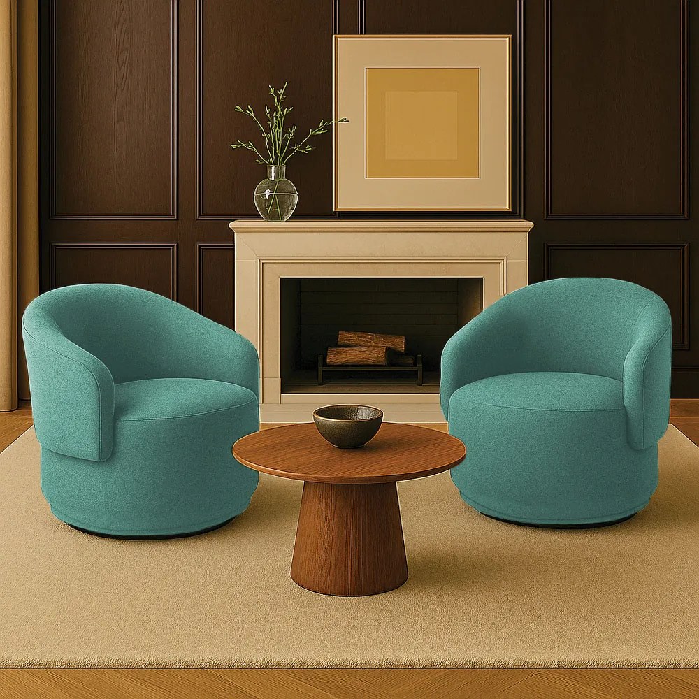 Poltrona Decorativa Orgânica Giratória Kit 2 Névoa Bouclê E03 - D'Rossi - Azul Turquesa