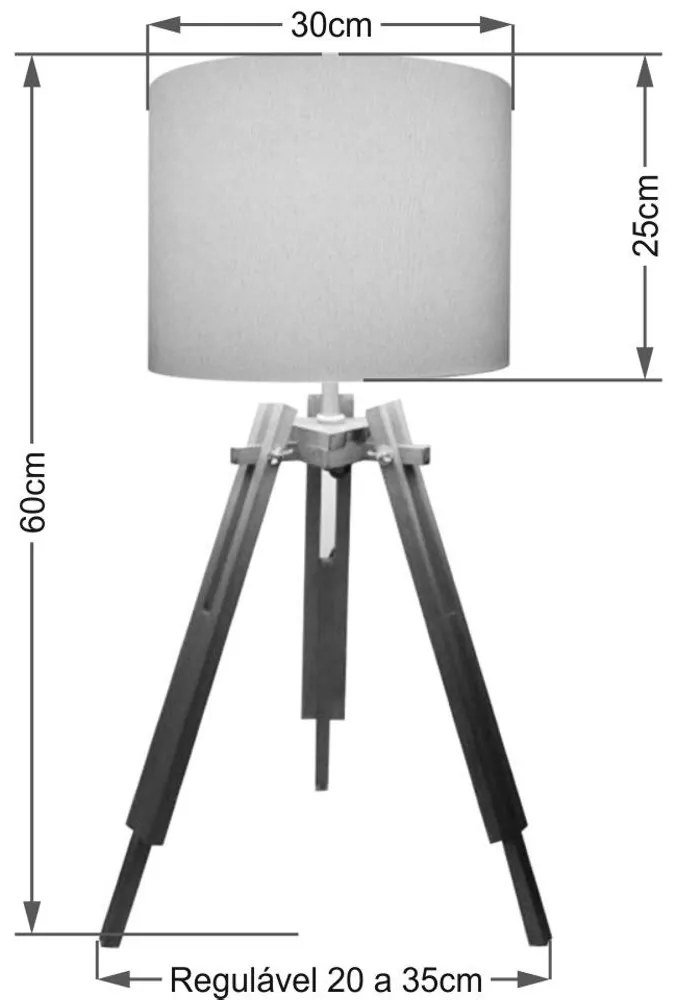 Abajur tripé madeira md-2024 cúpula em tecido
