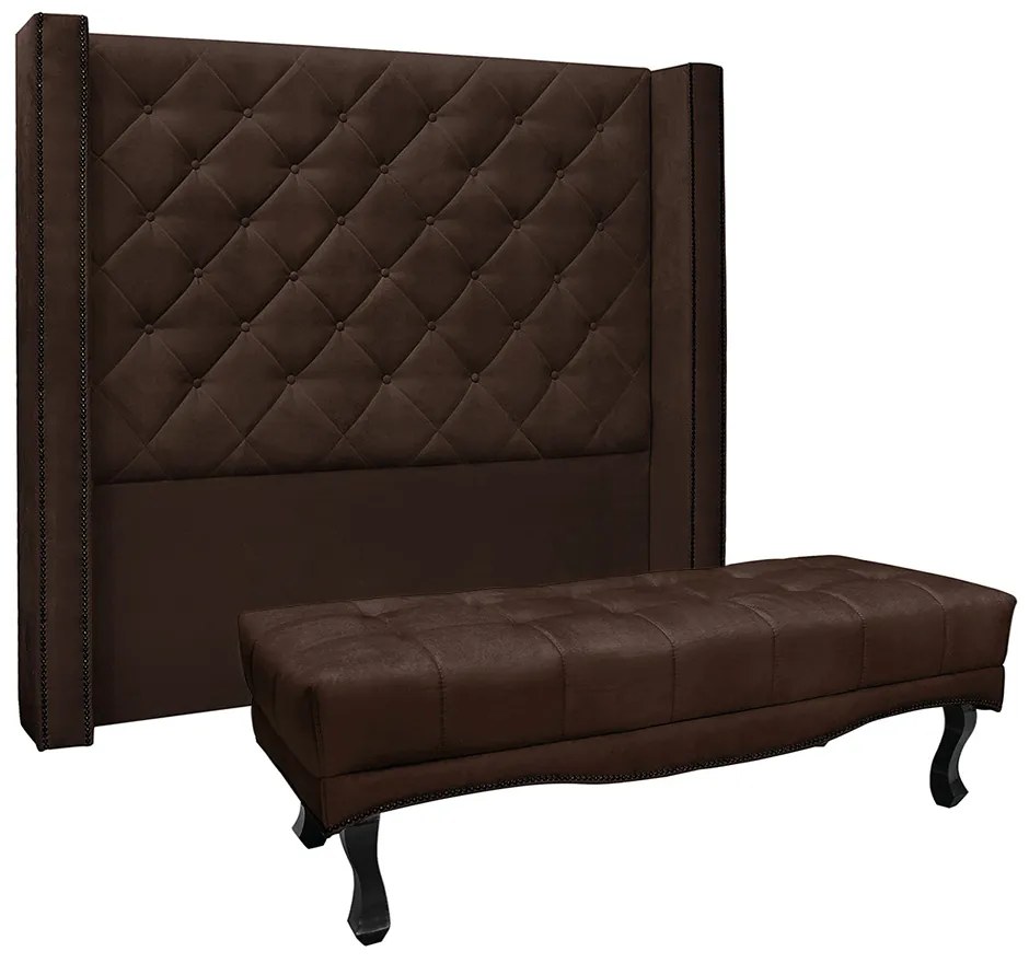 Cabeceira Cama Box Casal 140cm e Recamier Vicenza Suede Café S04 - D'Rossi
