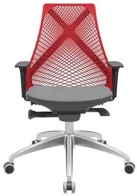 Cadeira Office Bix Tela Vermelha Assento Poliéster Cinza Autocompensador Base Alumínio 95cm - 63966 Sun House