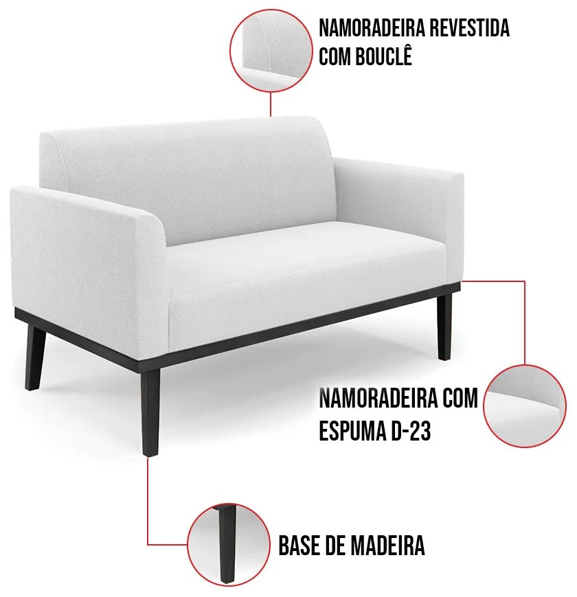 Namoradeira e Poltrona Base Madeira Preto Marisa Bouclê Off White D03 - D'Rossi