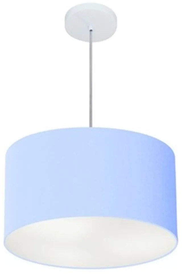 Lustre Pendente Cilíndrico Md-4099 Cúpula em Tecido 40x25cm Azul Bebê - Bivolt
