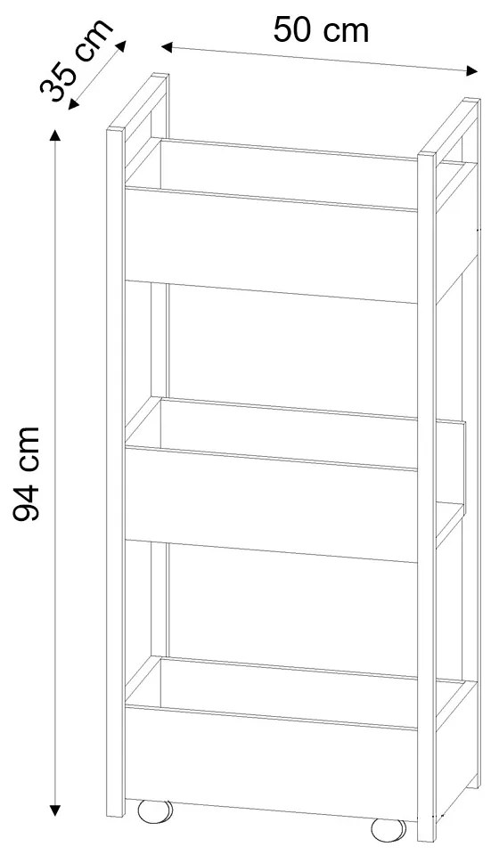Carrinho de apoio Estética Salão Industrial 3 Prateleiras Lille Freijó/Pto M12 - D'Rossi