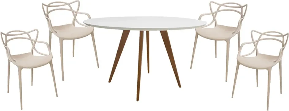 Conjunto Mesa de Jantar Lalá Cinamomo 1,80x1m + 6 Cadeiras Dadi Cinza -  Abra Casa