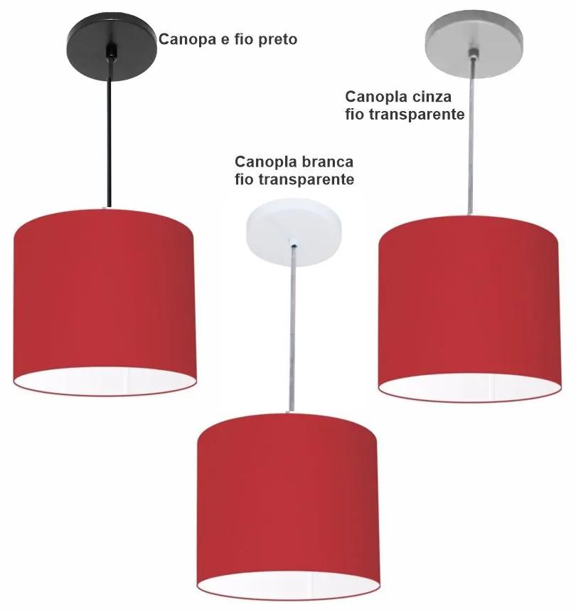 Luminária Pendente Vivare Free Lux Md-4105 Cúpula em Tecido - Bordô - Canopla cinza e fio transparente