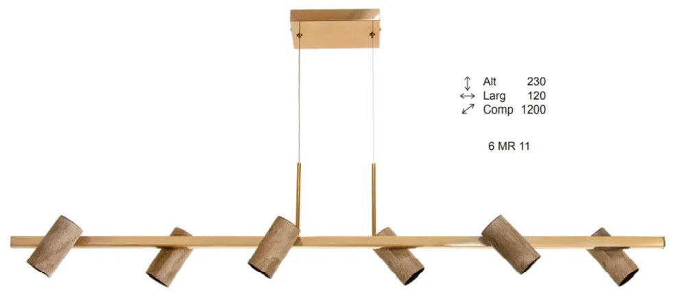 Pendente Hooder 120X12X23Cm Com Tubos Articulados Metal Aluminio 06Xmr... (CHAMPANHE / DOURADO BRILHO)