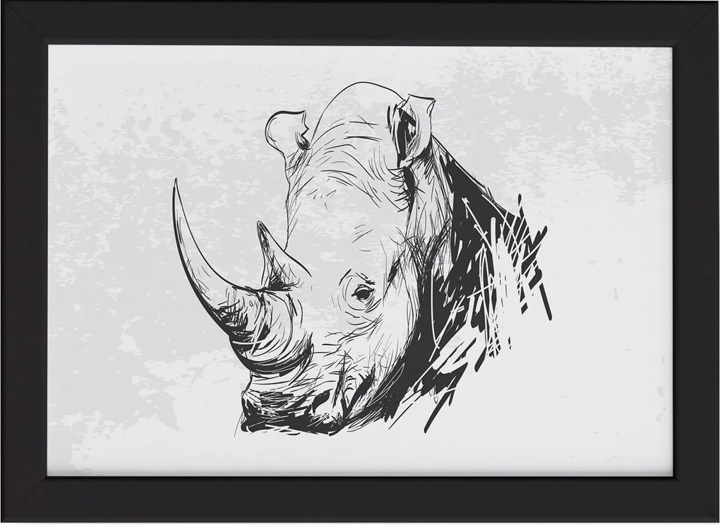 Quadro para Sala Safari Rinoceronte Moldura Preta 33x43cm