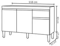 Balcão Gabinete Para Pia Sem Tampo 120cm 3 Portas e 1 Gaveta Tatiane C