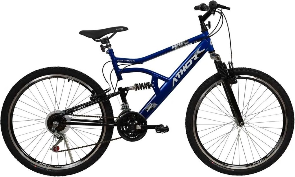 Bicicleta Aro 26 Mas Top Full C/ Suspensao Azul Athor Bike