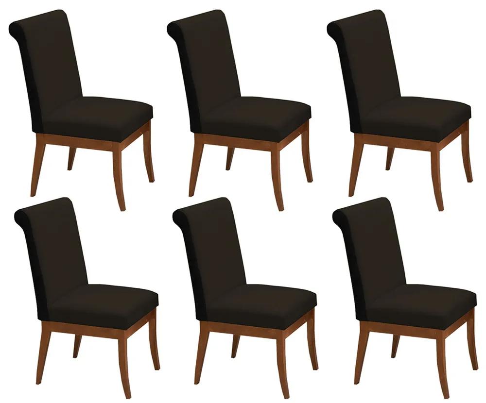 Conjunto 6 Cadeiras Larissa Veludo Marrom + Couríssimo Preto
