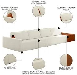 Sofá Ilha Modular Living com Puff 432cm Georgia K04 Bouclê Bege/Carame