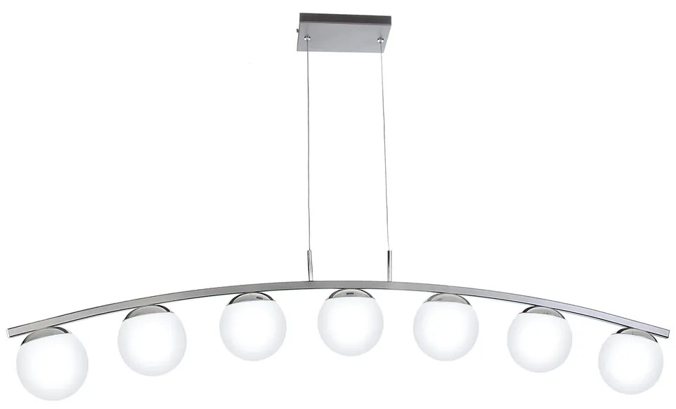 Pendente Retangular Curvo Com Globinho 112X13X25Cm 7 X G9 Metal E Glob... (GRAFITE / CROMADO)