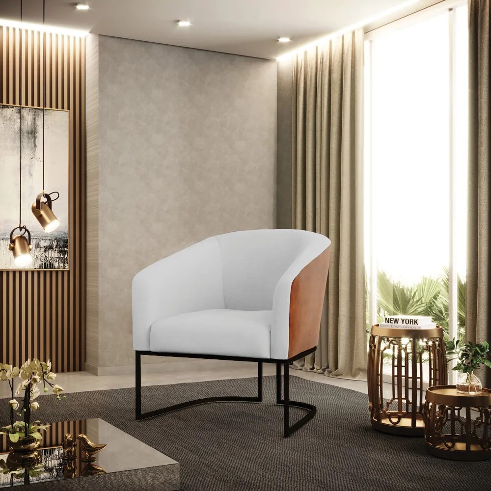 Poltrona Decorativa Industrial Preta Stella Nozes/Linho Cinza D03 - D'Rossi