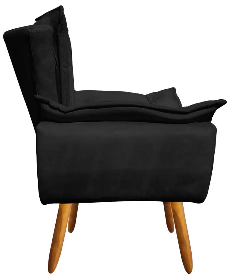 Poltrona Sala de Estar Pé Palito de Madeira Kit 2 Opala Suede D03 - D'Rossi - Preto