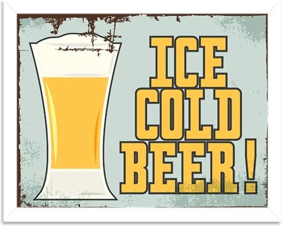 Quadro Decorativo Retrô Ice Cold Beer Branco - Grande
