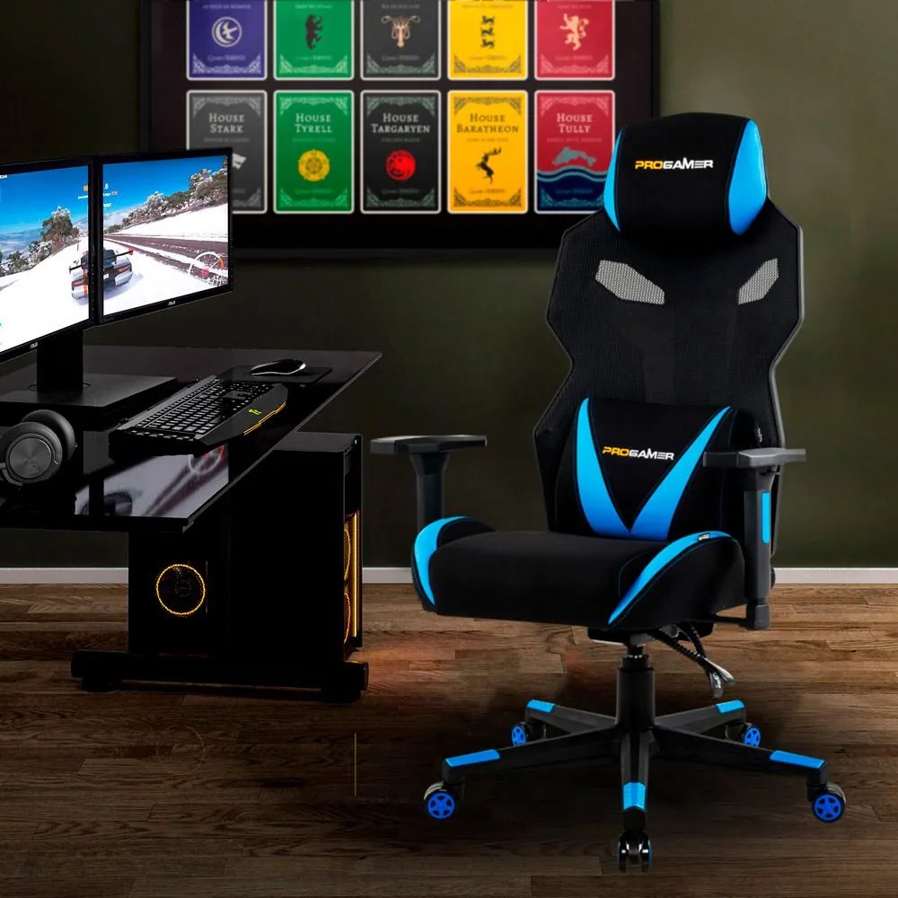 Cadeira Gamer Executiva PRO-X Gaming Reclinável Giratória Preto/Azul G56 - Gran Belo