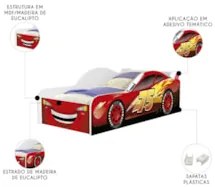 Mini Cama Infantil 148x68cm Personagens Carro Vermelho Z53 - Mpozenat