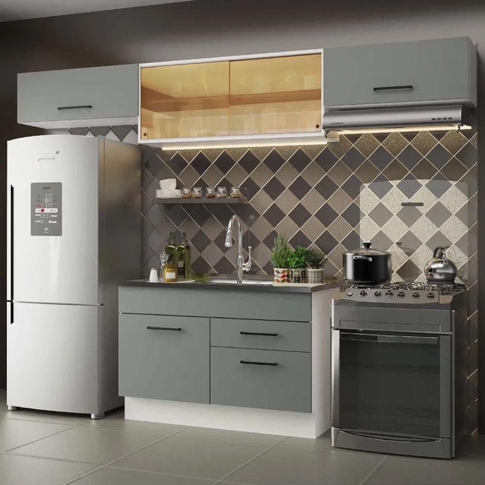 Cozinha Compacta Madesa Agata 280001 com Armário e Balcão Branco/Cinza Cor:Branco/Cinza