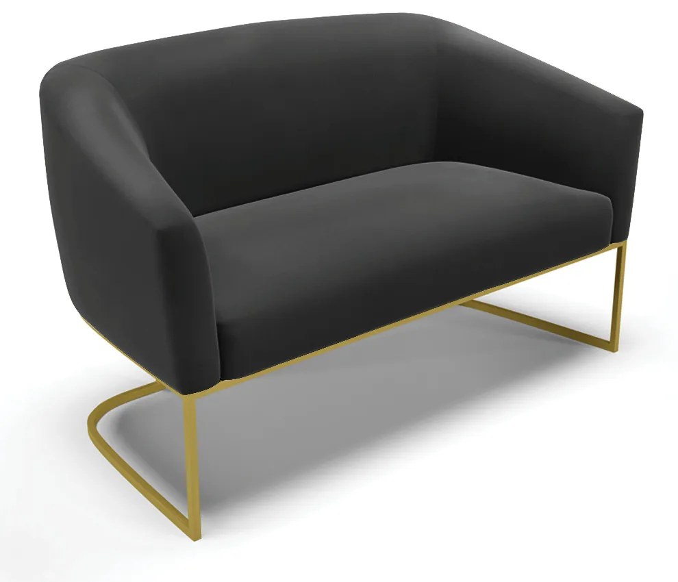 Sofá 2 Lugares Namoradeira Industrial Dourado Stella Suede D03 - D'Rossi - Preto