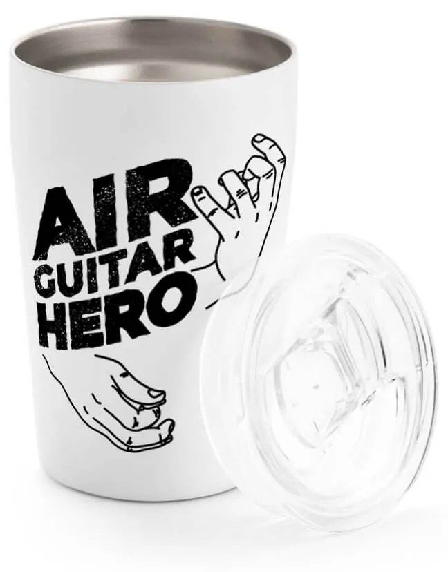 Copo Térmico Premium Inox 380ml Air Guitar Hero Rock - Branco