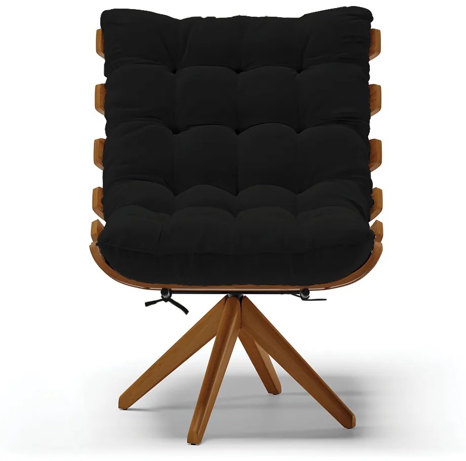 Poltrona Giratoria Costela Kit 2 Linho Preto Base de Madeira MA30 M11 - D'Rossi