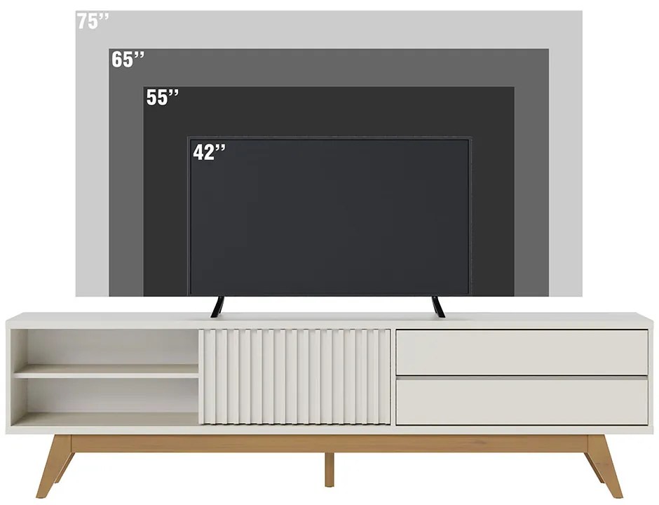 Rack para Sala Bancada de TV 75 Pol 200cm Licia C04 - D'Rossi - Off White