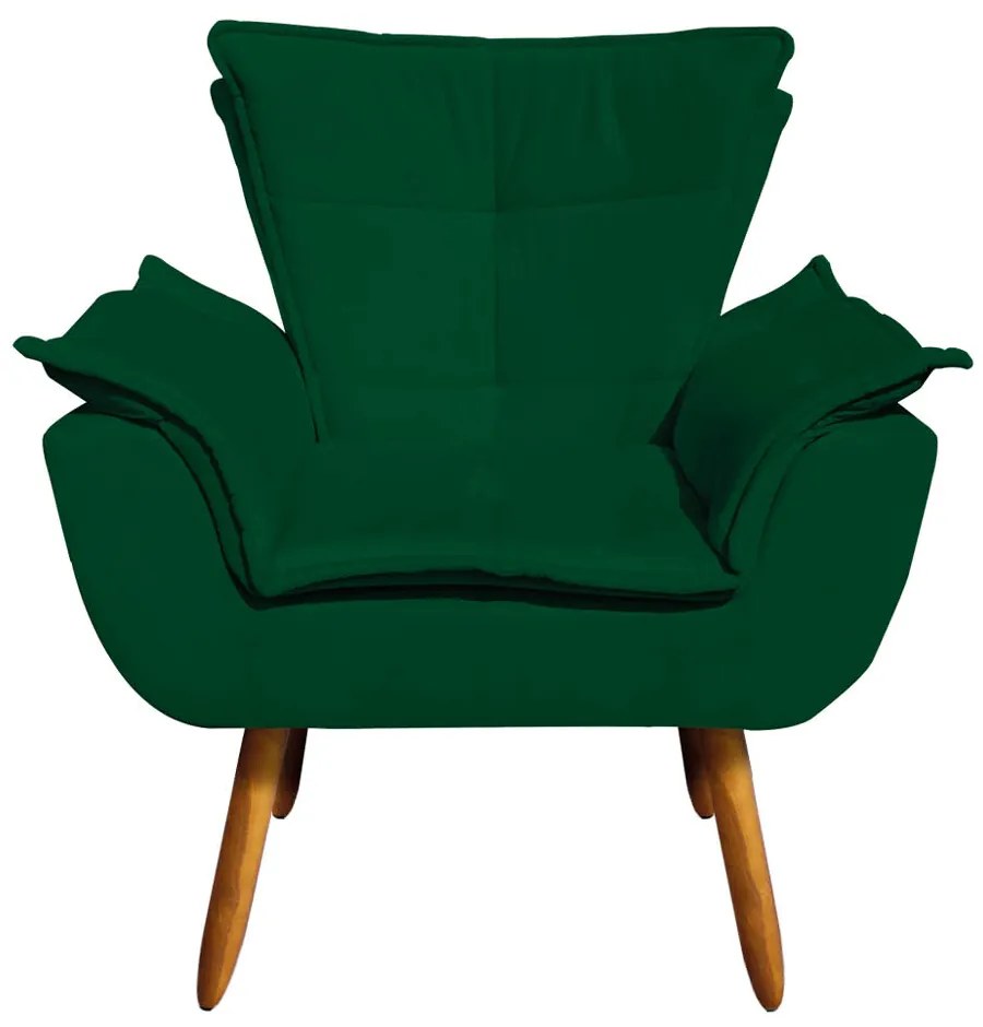 Poltrona e Puff Decorativo Pé Palito de Madeira Opala Suede D03 - D'Rossi - Verde