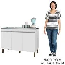 Balcão Gabinete Com Pia 120cm 3 Portas Karen P14 Branco - Mpozenato