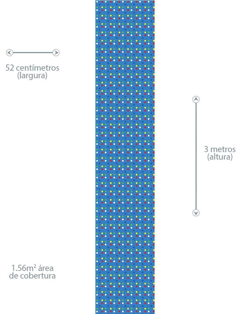 Papel de Parede poá azul vermelho amarelo verde e branco 0.52m x 3.00m