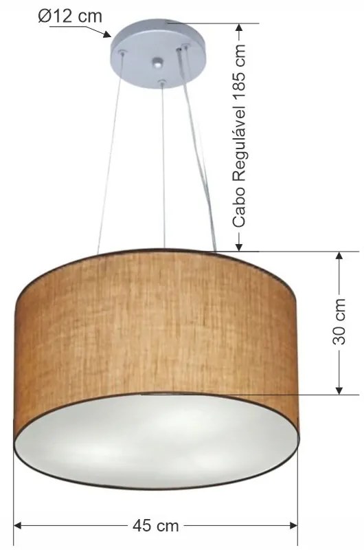 Lustre Pendente Cilíndrico Vivare Md-4187 Cúpula em Tecido 45x30cm - Bivolt