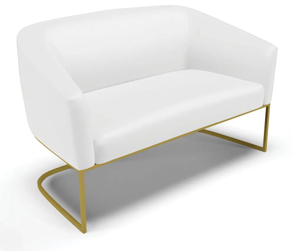 Sofá Namoradeira e Poltrona Base Industrial Dourado Stella Sintético D03 - D'Rossi - Branco