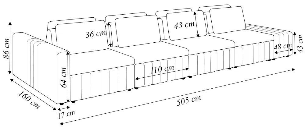 Sofá Ilha com Encosto e Almofadas Móveis Olimpo 505cm Modulado Veludo Rosê G45 - Gran Belo