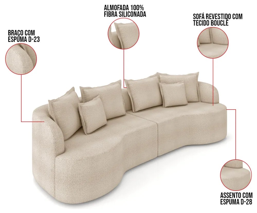 Sofá 5 Lugares Orgânico Living 290cm Mersa Bouclê K01 - D'Rossi - Creme