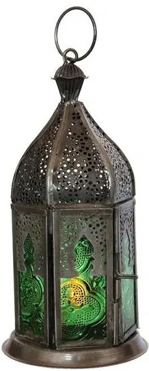 Lanterna de Zinco com Vidro Verde 16cm - Índia